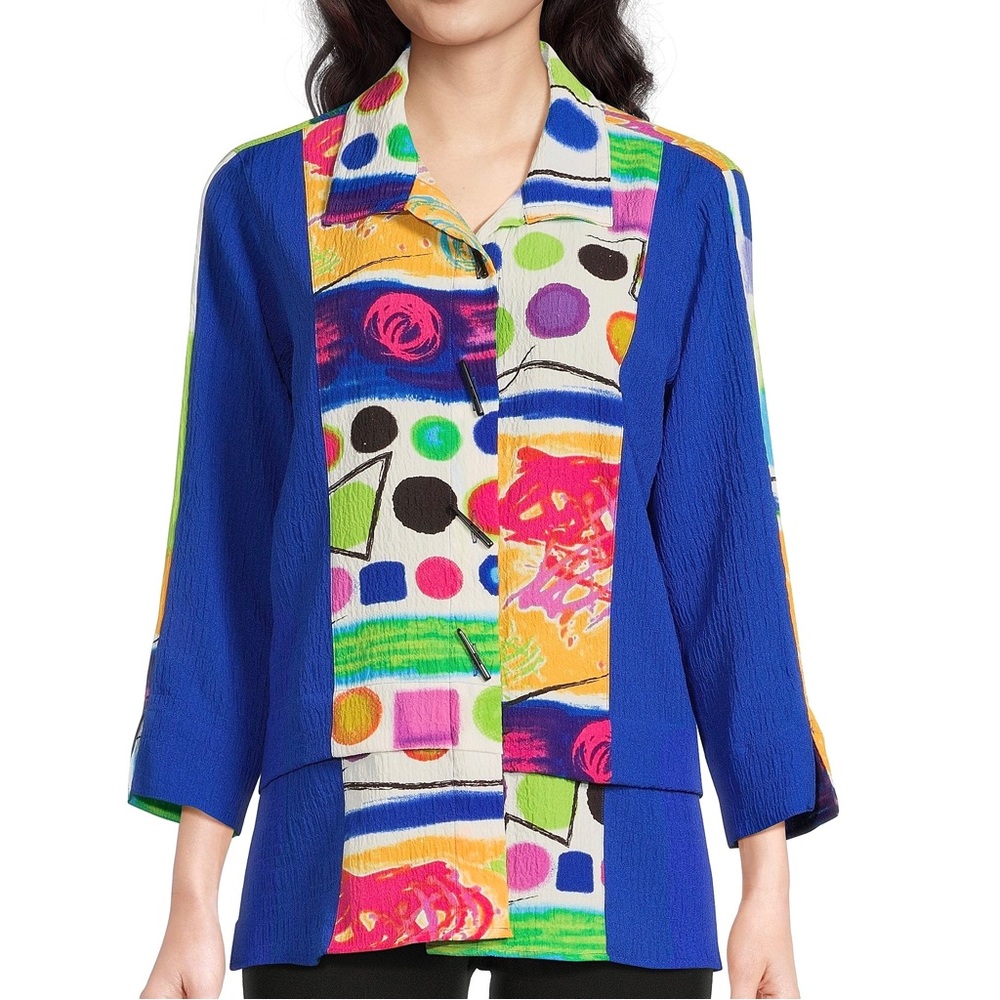 Ali Miles Artsy Multicolor Watercolor Printed 3/4 Sleeve Buttondown Shacket Top